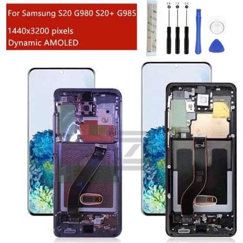 For Samsung Galaxy S20+ lcd G985 touch screen digitizer assembly with frame For Samsung S20 G980 display replacement repair part