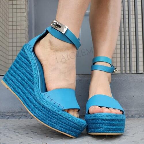 DOHBANER Women Sandals Platform Wedges Sandalias Female Summer Ankle Strap Pumps Zapatos Mujer Shoes Woman Size 36 37 39 41