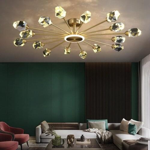 All Copper Crystal Ceiling Lights Living Room Lamp Post Modern Minimalist Lamp Dining Room Lamp Bedroom Nordic Molecular Lamp