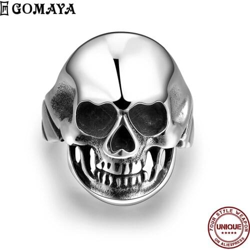 GOMAYA Stainless Steel Punk Metal Style Rings For Men Retro Skull Mask Dancing Ring Halloween Festival Adorn Fashion Jewelry