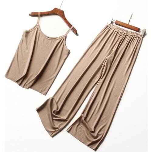 Natural Tencel Summer Womens sets camisole Vest and wide-legged trousers elegant homewear set Loose pants & Tank tops