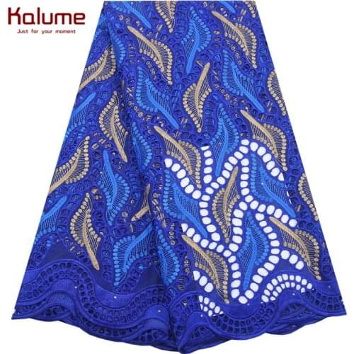 Royal Blue African Swiss Cotton Lace Fabric Holes Nigerian Swiss Voile Lace In Switzerland With Stones For Daily Sewing 1887