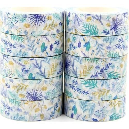 New 10pcs/set 15MM*10M Christmas Green Purple leaves Decorative Washi Tape DIY Scrapbooking Masking Tape School Office Supply