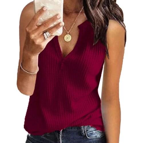Plus Size Tank Top Women Summer 2021 Solid Color Sexy V Neck Sleeveless Knitted Vest Tank Top Crop Trim Vest