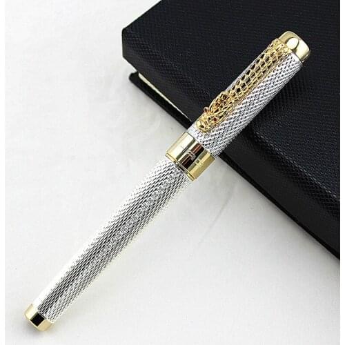 Jinhao1200 Business Silver 0.5MM Nib ink Pen Dragon pen clip Carved Stationery School &Office Writing metal Fountain Pen