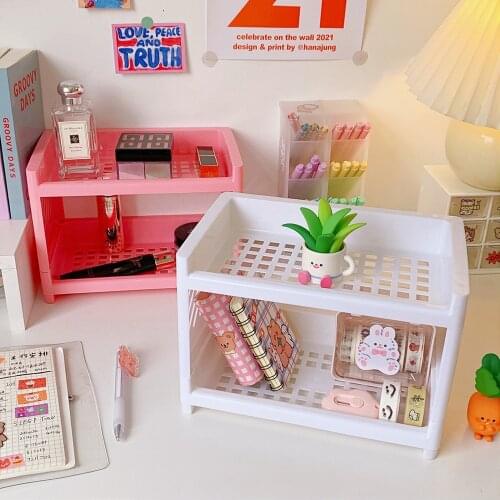 Yisuremia New Arrival Kawaii Cute Multifunctional Desk Organizer Storage Holder Folding Stationery Organizer Container 2 Layers