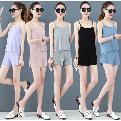 Modal Summer Sexy Sleepwear Sling Short Womens Pajamas Large Size Thin 2Pcs Home Clothes Female Nightwear Sleeping Wear