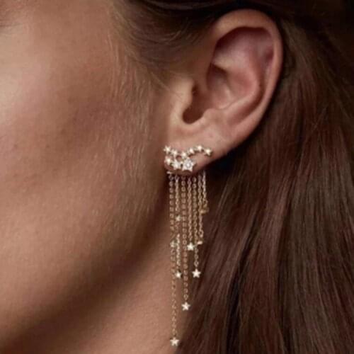 Punk 2019 Fashion New Earrings Gold Elegant Long Crystal Tassel Stars Hanging Earrings Ladies Wholesale Earrings