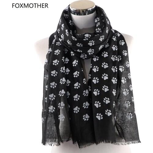 FOXMOTHER New Fashion Cat Dog Paw Scarfs Black Navy Color Wrap Shawls Dog Cat Lover Pet Lover Mom Gifts Dog Scarves 2019