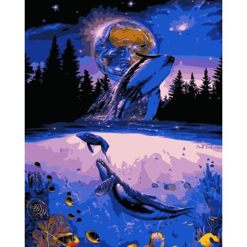 MaHuaf-j559 Undersea animal world acrylic paint by numbers kit landscape oil painting on canvas home decor