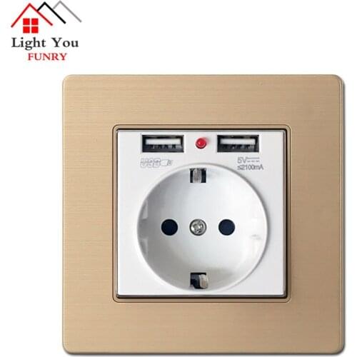 2019 Wall Power Socket Grounded 16A EU Standard Electrical Outlet With 2100mA Dual USB Charger Port for Mobile