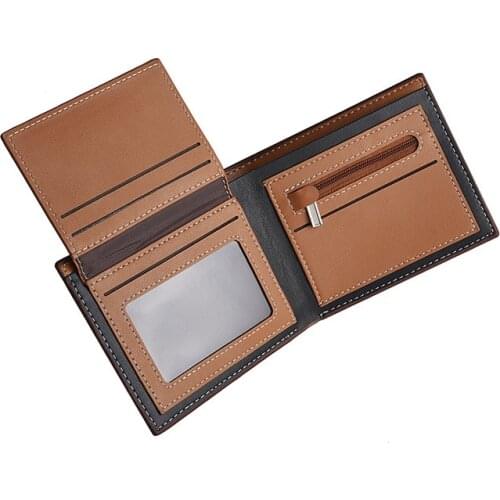 New Short Wallet Men Retro Money Coin Purse Multiple Card Position Zipper ID Card Holder PU Small Mini Wallet