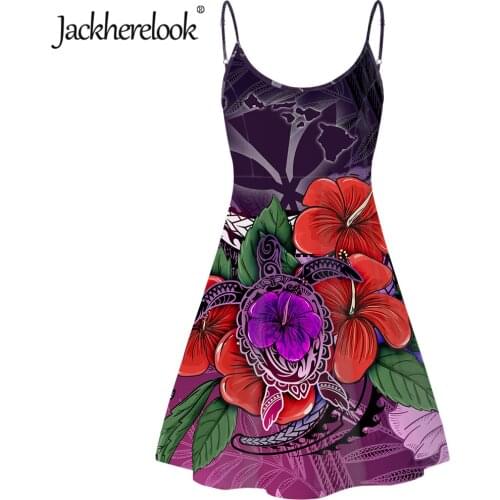 Jackherelook Spaghetti Strap Party Elegant Dress Sea Turtle Tropical Hibiscus Hawaiian Plumeria Printed Sleeveless Beach Dresses