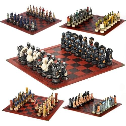 Horror Theme Chess Resin Material Hand-painted 32 Pieces with Embossed Leather Chess Board Gift Board Games Can Choose From Many