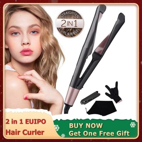 2 in 1 Hair Straightener Twisting Irons EUIPO Design Dropshipping Hair Smooth Brush Professional Ceramic Curler Flat Iron