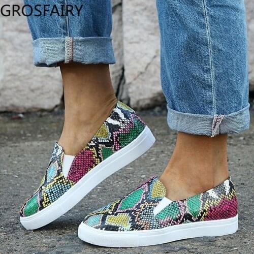 Fashion Womens Slip-on Flat Shoes Womens Shoes Snake Pattern Single Shoes Outing Hiking Fitness Shoes Large Size 43