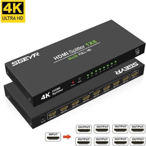 1x8 Powered V1.4 Certified HDMI Splitter 1 IN 8 OUT with Full Ultra HD 4K/2K@ 30Hz and 3D Resolutions - 1 Source onto 8 Displays