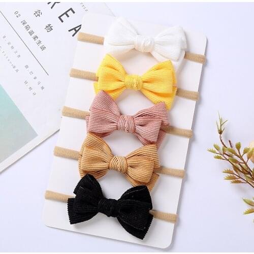 20 Pcs/Lot, Corduroy Knotted Bow Headband, Newborn Baby Hand Tied Bow Headband, Kids Girls Hair Accessories