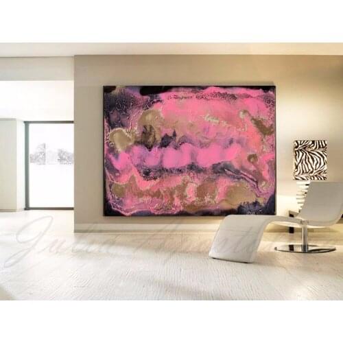 Handmade high quality thick knife abstract oil painting Gold Black and Pink abstract on Canvas Painting Decor Oil Painting art