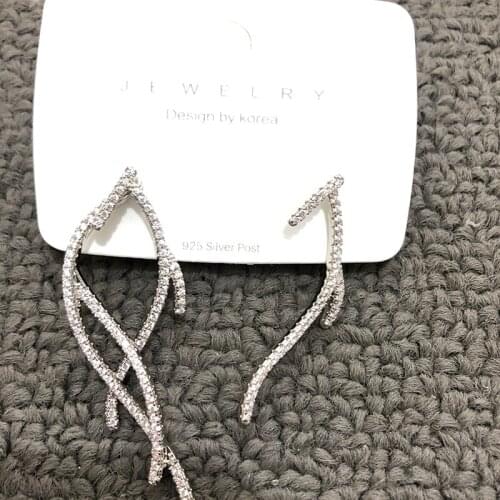 New Simple Crystal Long Drop Earrings for Women 2020 Plant Branches Design Fashion Asymmetric Double Layer Jewelry Gift