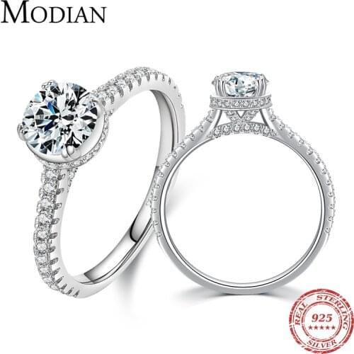 Modian 925 Sterling Silver 1ct Shiny Moissanite Classic Finger Rings For Women Wedding Engagement Statement Fine Jewelry Gifts