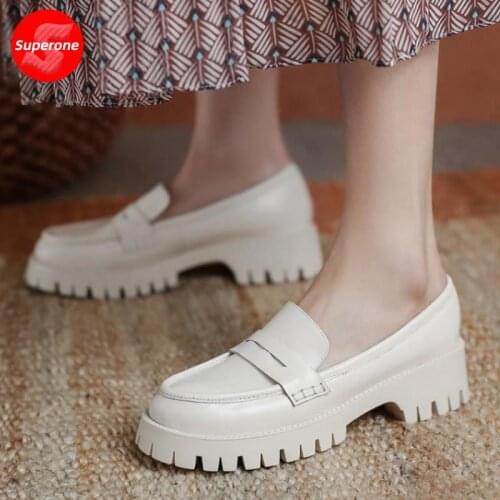Superone Women Flats Shoes Cow Leather Round Toe Woman Shoes Fashion Simple Women Daily Vacation Shoes Footwear Size 34-40