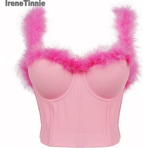 Irene Tinnie Solid Pink Performance Crop Top To Wear Out Autumn Corset Top Sexy Tops Women Bra Push Up Bustier Female Tops Mujer