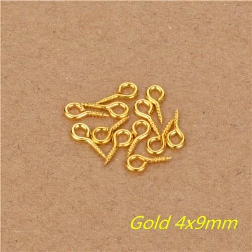 200Pcs/lot 4x9mm Gold Metal Small Mini Eye Pins Eyepins Hooks Eyelets Screw Clasps Jewelry Findings Threaded Hardware 200Pcs/lot