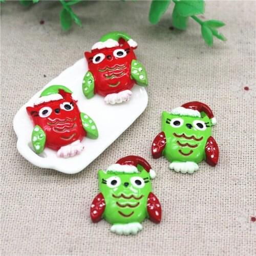 10pcs Kawaii Cartoon Animal Green Owl Resin Miniature Art Supply Flatback Cabochon DIY Decorative Craft Scrapbooking,22*27mm
