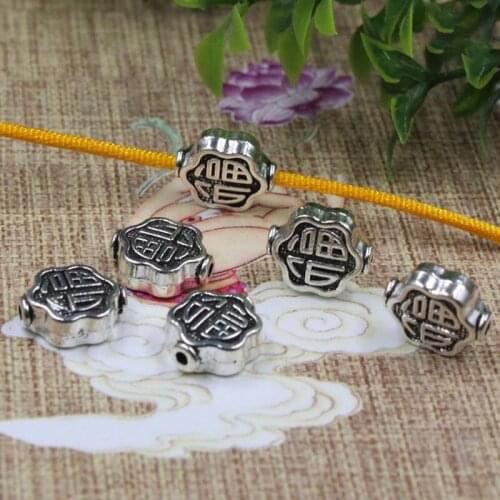 20pcs/lot Chinese Classic Lucky Alloy Charm Beads 9x1.5mm Tibetan Silver Buddha Spacer Findings DIY Bracelet Jewelry Making