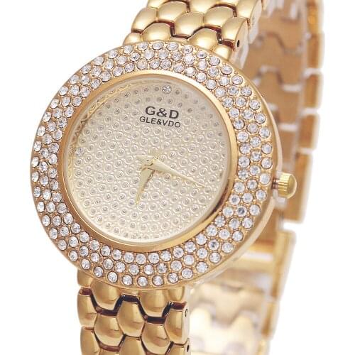 2017 Brand New G&D Luxury Womens Quartz Wristwatch Stainless Steel Relojes Mujer Fashion Casual Ladys Bracelet Watch Crystal