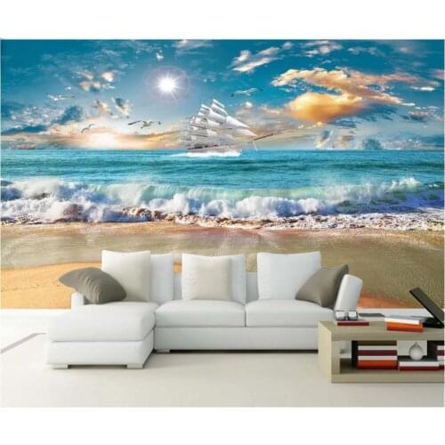 Custom photo mural 3d wallpaper Seascape spray sailing sunrise home decor living room wallpaper for wall 3 d in rolls