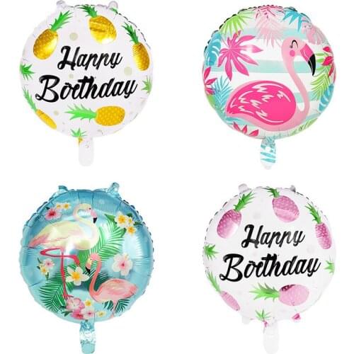 5pcs Hawaiian Party Foil Balloon Flamingo Pineapple Round Balloons Happy Birthday Sunmmer Tropical Party Decoration Supplies