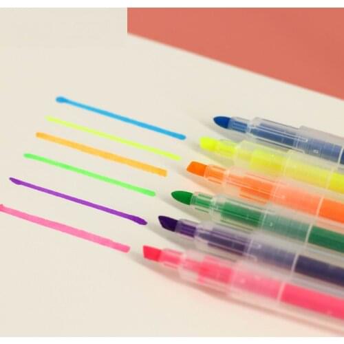600pcs 6 Color Water-based Student color mark Streak marking double head fluorescence Multicolor Fluorescent pen