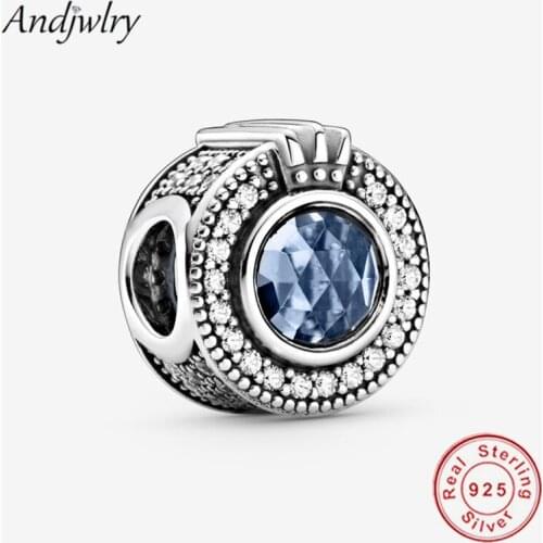 925 Sterling Silver Sparkling Blue Crown O Charm Fit Original Pandora Charm Bracelet Pendant Silver 925 Jewelry Berloque