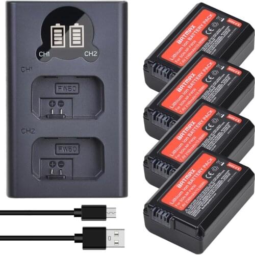 Batmax NP-FW50 NPFW50 Battery +New LED Dual USB Charger for Sony a37 Alpha 7 7R II 7S a7S a7R II a5000 NEX-7 DSC-RX10