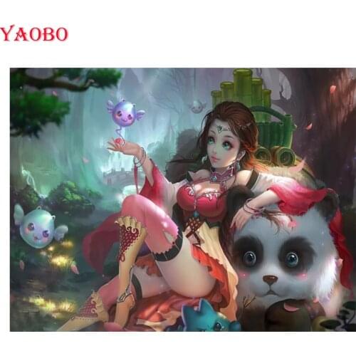Cartoon Anime Girl And Panda Diamond Painting 5d Diamond Embroidery Mosaic Rhinestones Home Decor Needlework Cross Stitch Kits