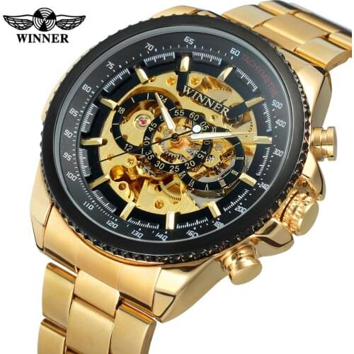 WINNER Top Brand Luxury Stylish Classic Mens Black Watch Automatic Skeleton Mechanical Male Wrist watch Man relogio masculino