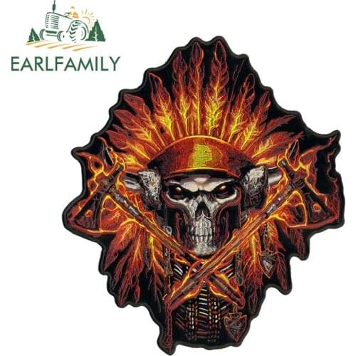 EARLFAMILY 13cm x 12.1cm for Indian Fire Skull Vinyl Car Stickers Personality Motorcycle Helmet Occlusion Scratch Trunk Decal