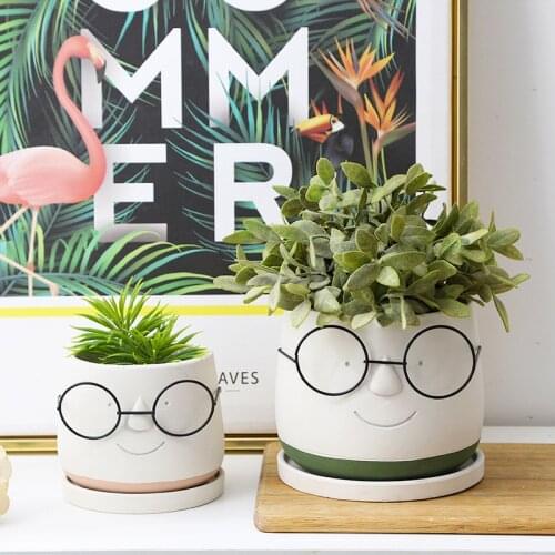 Nordic Style Ceramic Cement Flowerpot Ornaments With Tray Succulent Green Plants Bonsai Pots Pastoral Decoration Accessories