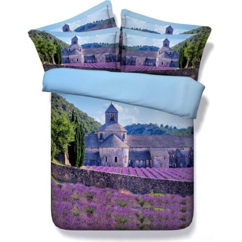 3pcs 3d purple lavender&castle bedding set no filling quilt cover twin/full/queen/king/super king size edredones duvet cover set