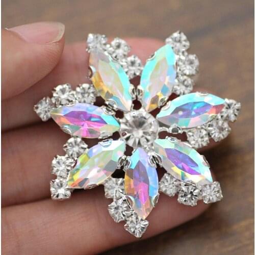 4.5cm flower Shape Rhinestone applique Crystal strass AB color sew on rhinestone with flatback silver base dress decoration