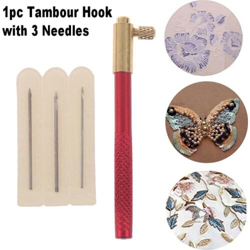 Embroidery Tambour Crochet Hooks With 3 Needles Knitting Sewing Accessories French Crochet Beading Hand Embroidery Tool Kit