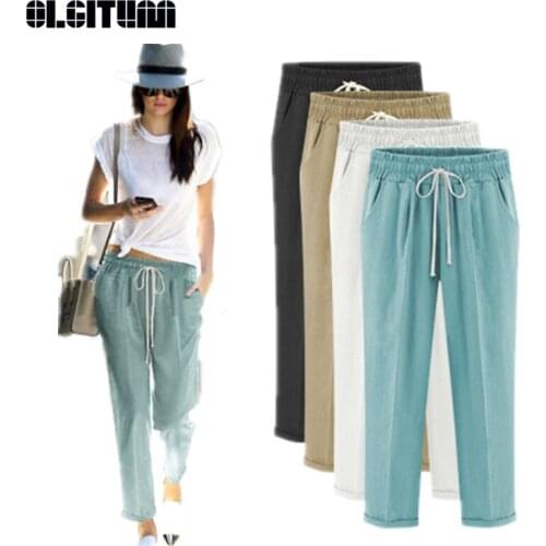 Summer Thin Pants for Female Cotton Casual Ankle-length Pants Loose Elastic Waist Trousers Plus Size M-6XL Pants 4 Colors PT098