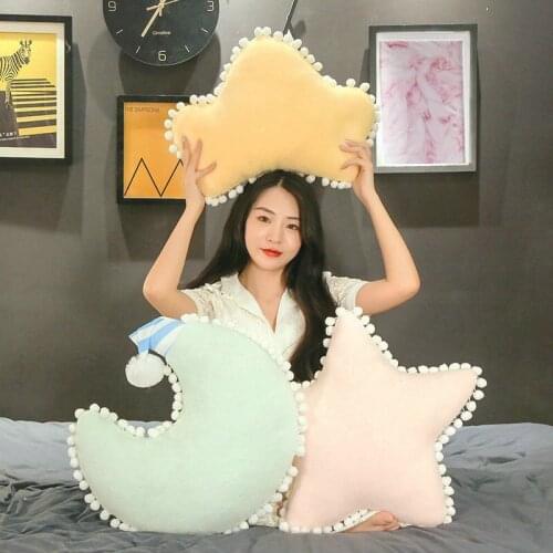 Ins Hot Moon Star Cloud Plush Pillow Stuffed Bed Sleeping Cushion White Hair Ball Throw Pillow Sofa Decor