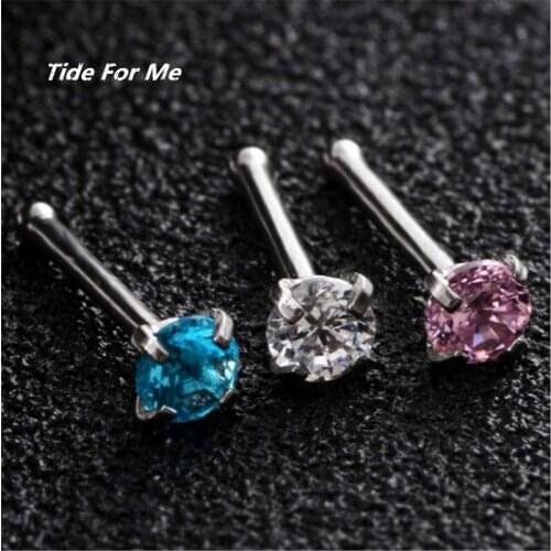 Fashion Straight Bar Stud Bar Piercing Nose Ring Rhinestone 3mm Crystal Septum Nose Studs Hooks Bar Pin Jewelry Gifts