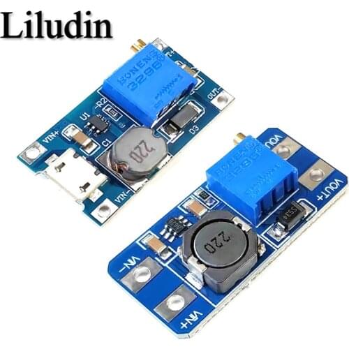 MT3608 DC-DC Adjustable Boost Module 2A Boost Plate Step Up Module with MICRO USB 2V-24V to 5V 9V 12V 28V