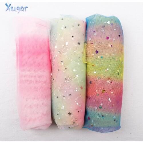 Xugar 90*145cm Rainbow Fabric Stars Sequin Yarn Muslin Fabric DIY Clothes TuTu Dress Organza Wedding Party Decoration Background