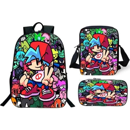 3 Pcs set Game Friday Night Funkin Backpack Pen Bag Shoulder Bags Children Catoon School Bags Boys Girls Bookbag Teens Mochilas