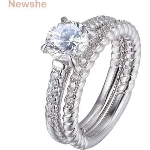 Newshe 2 Pieces White Gold Plated Wedding Engagement Ring Set For Women Classic Jewelry 1.25 Ct Round Cut AAAAA Cubic Zircons